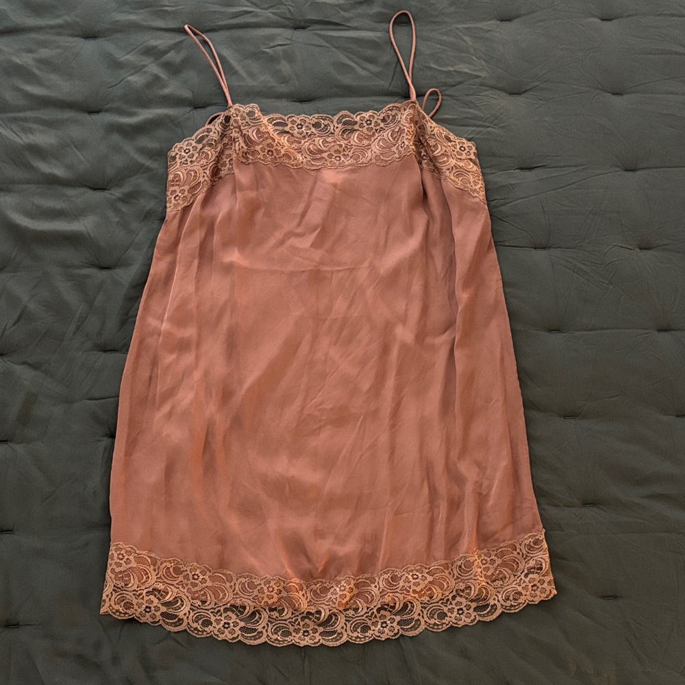 Aerie Satin Slip Dress with Lace Trim